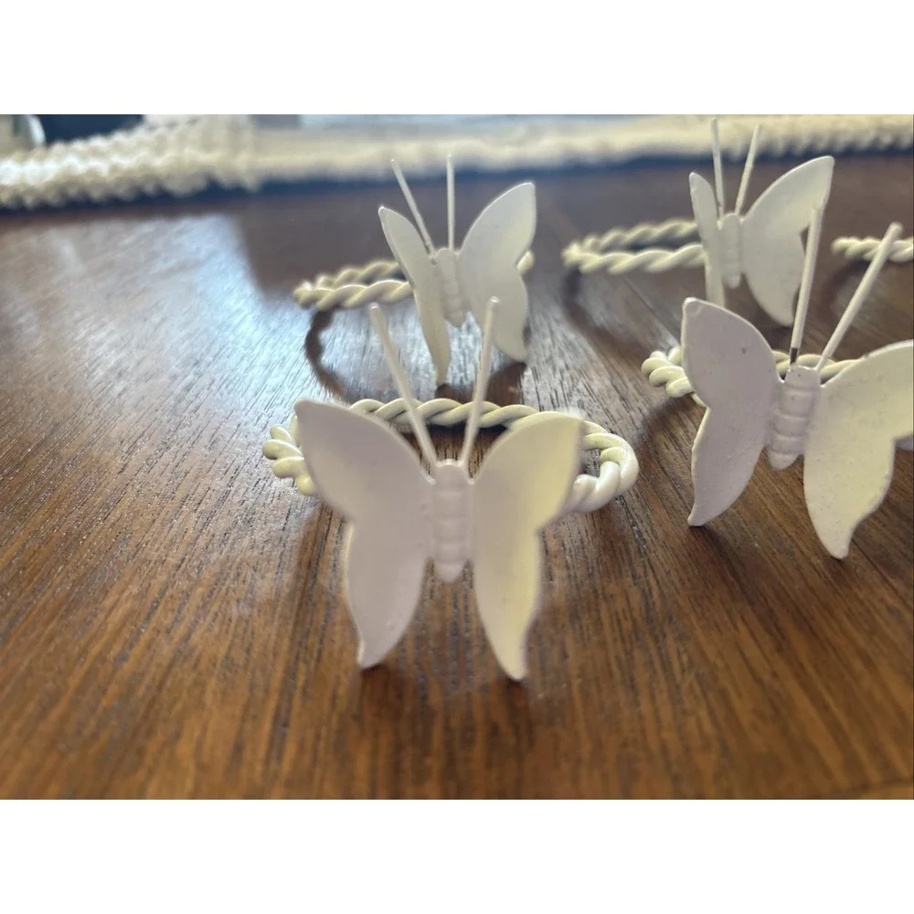6 Vintage Metal White Butterfly Napkin Rings